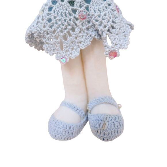 EASTER Rabbit GIRL BUNNY 11" Blue Crochet Dress Decoration Room Decor Whymsical - Picture 11 of 14